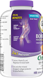 Caltrate Chewables 600 +D3 Plus Minerals Calcium and Vitamin D, Sugar Free, Cherry, Orange and Fruit Punch, 155 count