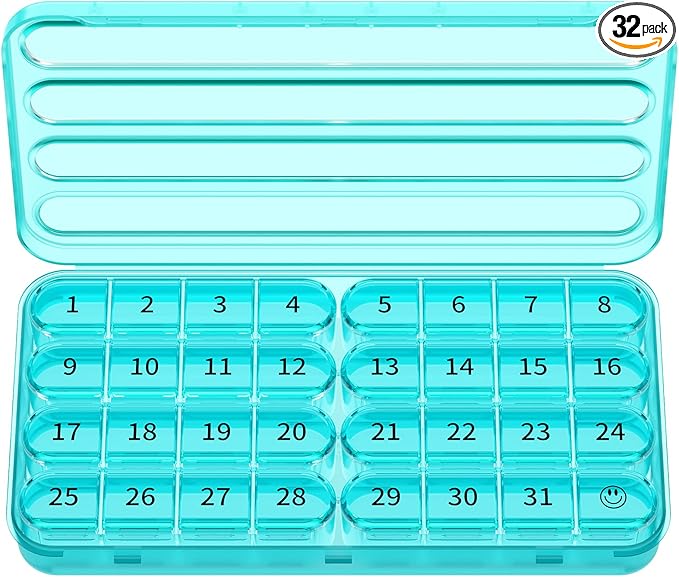Zoksi Monthly Pill Organizer 1 Times a Day, 30 Day Pill Box Organizer,One Month Pill Case for Travel, 31 Day Daily Medcine Container for Vitamins, Supplement & Medication(Cyan)