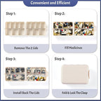 Foldable & Portable Weekly Pill Organizer 2 Times a Day with Clear Printed Labels - 7 Day AM PM Medicine Box, Week Daily Travel Pill Meds Case Holder for Medications, Vitamin, Supplement - Khaki