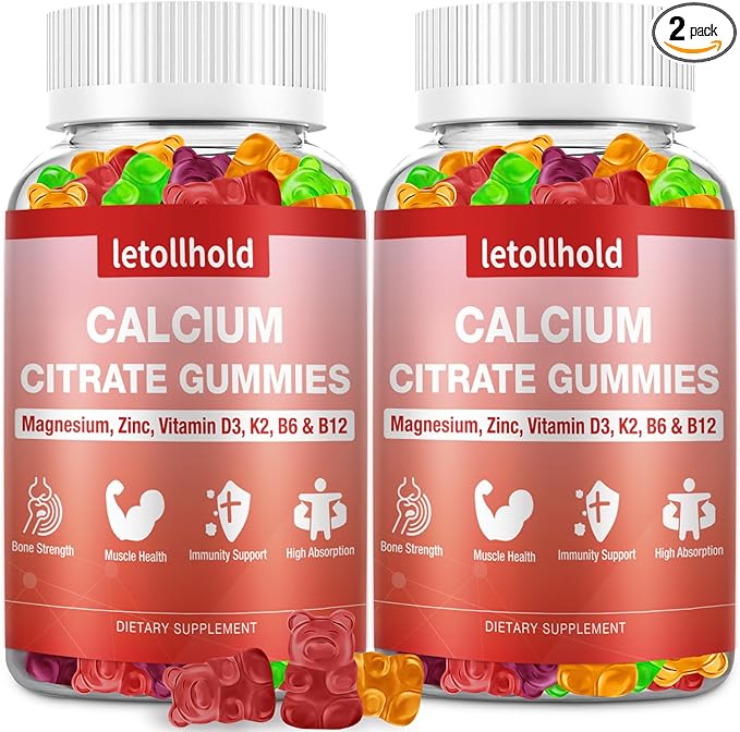 Calcium Citrate Gummies - 1200mg Calcium Gummies with Magnesium Zinc Vitamin D3,K2, B6, B12 for Bone, Muscle, Joints, Immune Support, High Absorption Calcium Supplements for Women & Men 2 Packs