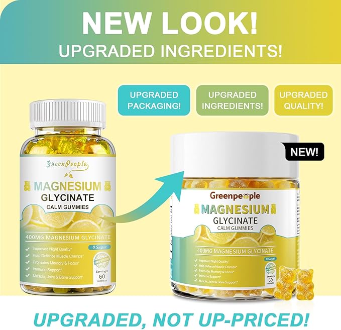 GREENPEOPLE Magnesium Glycinate Gummies 400mg - Sugar Free Magnesium Supplement with Magnesio Citrate, Vitamin D, and B6 for Calm Support & Sleep for Adults - High Absorption - Lemon Gummies