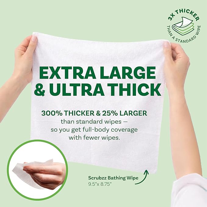 Extra Large Bath Wipes for Adults Bathing No Rinse - 120 Disposable Body Cleansing Wipes for Men, Women & Elderly - Great for Gym, Camping, Post Surgery - Cucumber Lime