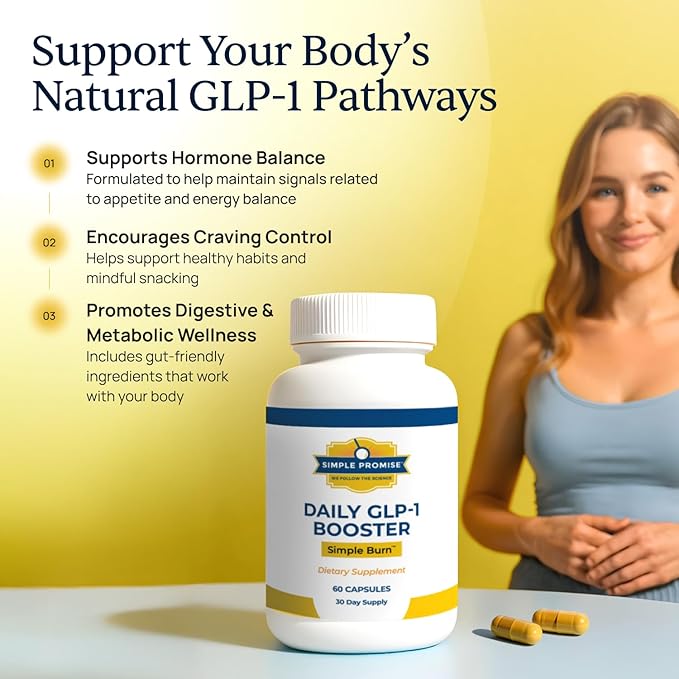 Simple Burn Daily GLP-1 Booster Weight Management Supplement with Berberine HCl for Women - GLP1 Natural Appetite Suppressant - Supports Fat Metabolism & Craving Control - 60 Capsules