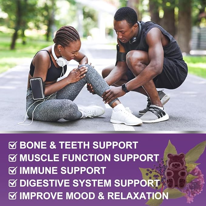 WOGORGT Calcium Magnesium Zinc Gummies with Vitamin D3 - High Absorption Complex Calcium Supplement with Sea Moss, Elderberry for Bone, Muscles, Immune, Mood & Sleep Support, Vegan - 60 Gummies