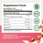 2 Pack Liquid Iron Supplement for Women, Men & Kids - Liquid Iron Drops with Folate, Vitamin C, B6, B12 for Anemia, Red Blood Cell, Energy Support - Strawberry Flavor