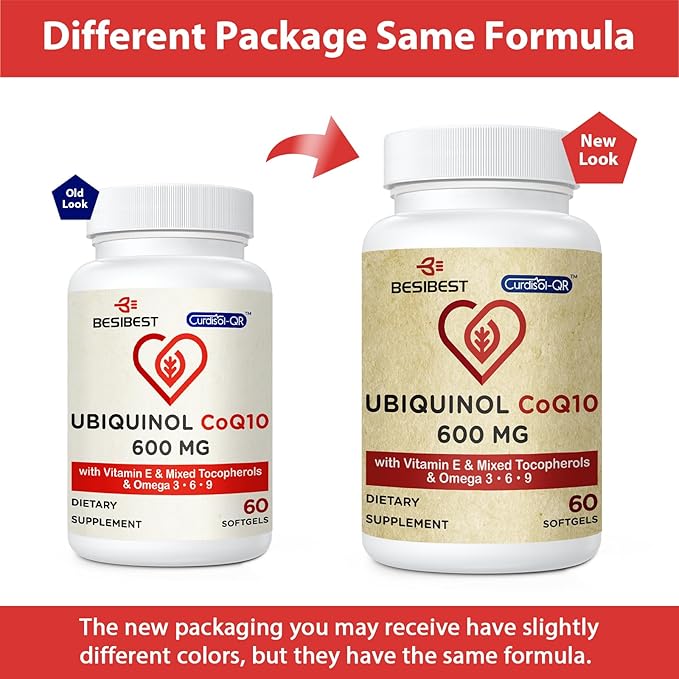 Ubiquinol CoQ10-600mg-Softgel, Active Form of Coq10 Ubiquinol Supplement with Vitamin E & Omega 3, 6, 9, High Absorption-Coenzyme-Q10, Powerful Antioxidant for Energy Production, 240 Count