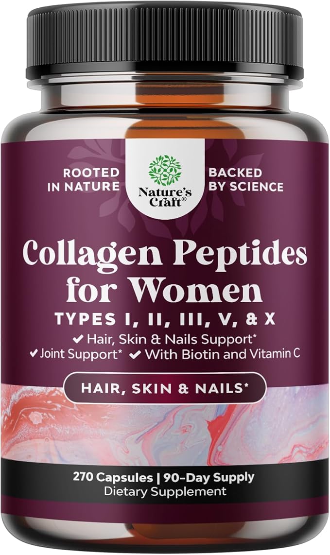 Advanced Multi Collagen Complex - Ageless Multi Collagen Peptides Supplements with Type 1 2 3 5 & X & Biotin for Hair, Skin and Nails Vitamins - Biotin Supplements for Women & Men - 270 Count