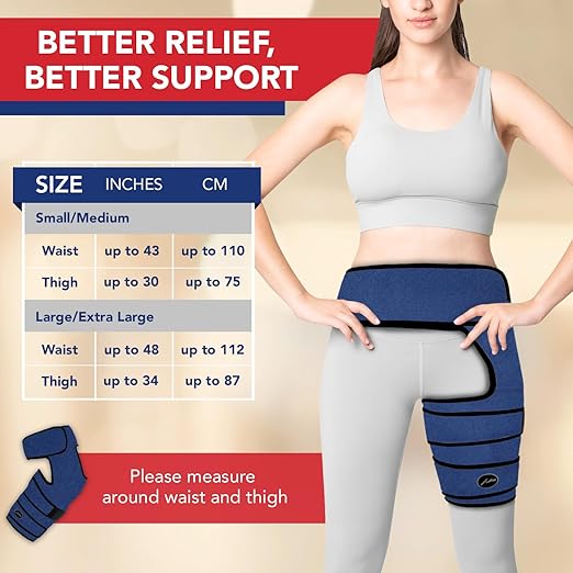 Dr. Arthritis Stabilizing Hip Brace for Men & Women, Thigh Compression Sleeve & Hip Support for Muscle Recovery, Hamstring Brace with Handbook, Sciatica Pain Relief Devices - Left Leg (S/M, Navy)