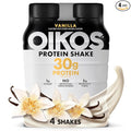 Oikos Protein Shake, Vanilla, 30g High Protein Drinks, Shelf Stable, Ready to Drink, 5g Prebiotic Fiber, 12 fl oz Bottle, 4 Count
