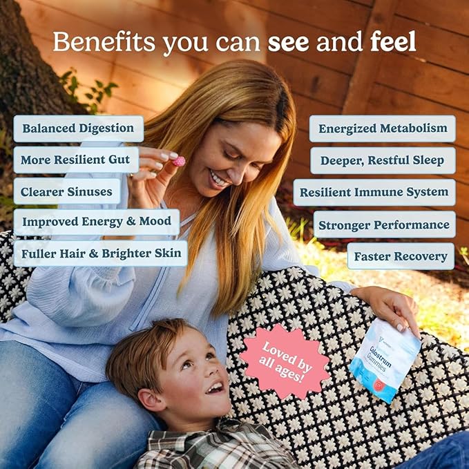 WONDERCOW Colostrum Gummies for Gut Health, Immune Support & Wellness | Natural IgG Whole Bovine Colostrum Supplement, 1,000mg per Serving (15 Gummies (5 Servings), Strawberry Cream)