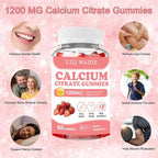 Calcium Citrate Gummies 1200mg with Vitamin D3 + K2, Magnesium, Zinc, Chewable Calcium Supplement for Women & Men, Bone Healthy, Sugar Free, Non-GMO, Gluten Free, Strawberry Flavor 60 Count