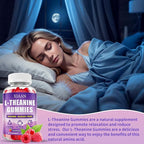 L-Theanine Gummies for Kids & Adults, L'Theanine 400mg Chewable L Theanine Supplement for Calm, Zzz & Relaxation Support, Vegan, Organic, Raspberry Flavor, 60 Counts