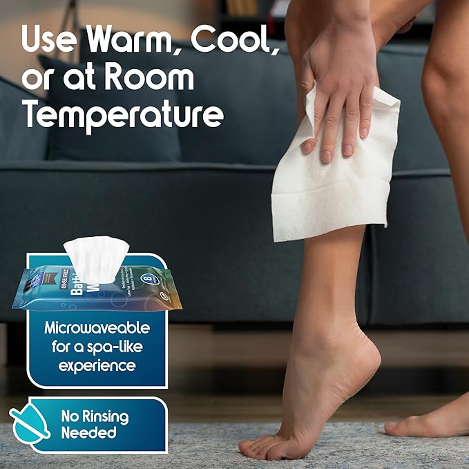 Body Wipes for adults bathing rinse free | Adult Wash Cloths Extra Large, Bathing Wipes for Incontinence With Aloe Vera, 8"x 8" In (96 count) | By Inspire