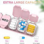 2-Pack Extra Large Weekly Pill Organizer, Travel Pill Box 7 Days, XL Vitamin Holder with 7 Detachable Compartments, Protable Medicine Organizer for Home and Travel