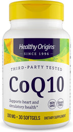 Healthy Origins® CoQ10 100 mg – Natural Trans-Isomer Ubiquinone – Yeast Fermented, Supports Heart Health & Cellular Energy – Non-GMO 30 Softgels
