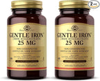 Solgar - Gentle Iron 25 mg Vegetable Capsules 180 Count 2 Pack Easy on Stomach, Promote Red Blood Cell Production.