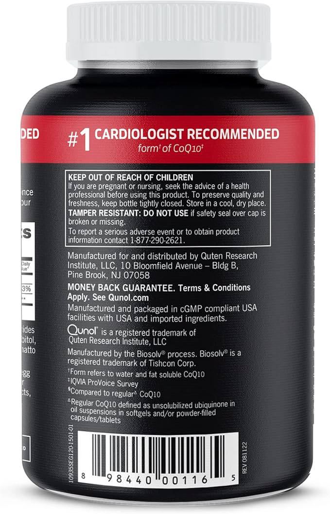 Qunol Ultra CoQ10 100mg, 3x Better Absorption, Patented Water and Fat Soluble Natural Supplement Form of Coenzyme Q10, Antioxidant for Heart Health, 240 Count Softgels