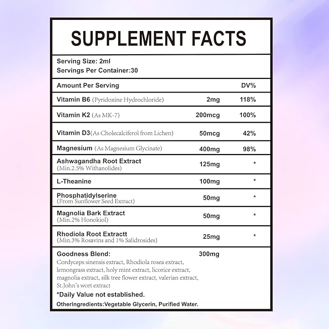 Cortisol Supplement Drops, 18-in-1 Cortisol Detox w. Magnesium Glycinate&Ashwagandha, L-Theanine, Phosphatidylserine, Hormone Balanced for Women, Mood Focus, Promote Seep