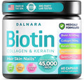 Biotin Collagen & Keratin – Hair, Skin & Nails Vitamins, 45,000 MCG Vitamin Complex (A, B1, B2, B3, B6, B7, C & E)–Biotin for Hair Growth for Women & Men, Hair Vitamins-60 Capsules–Made in USA