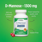 DOCTORS' PREFERRED D-Mannose 1300 MG with Cranberry 500 MG Supplement - Premium Formula (90 Vegan Tablets)