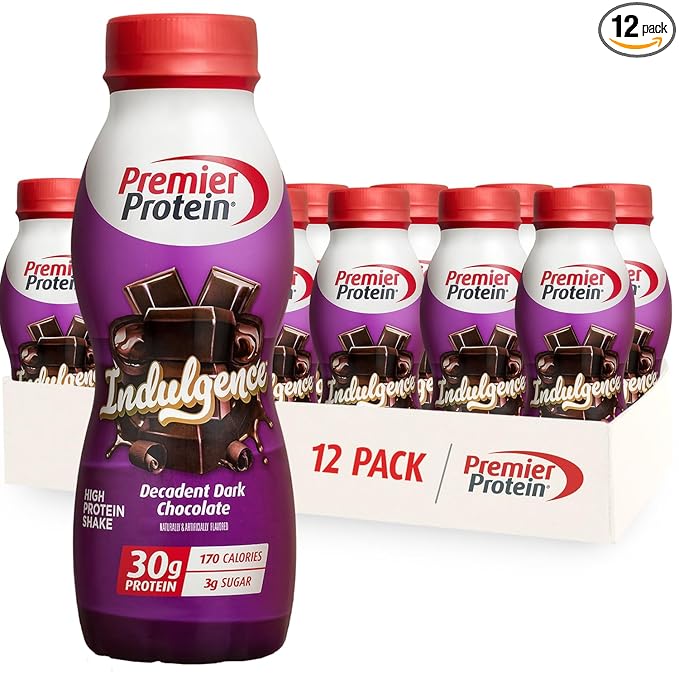 Premier Protein Shake INDULGENCE, Decadent Dark Chocolate, 30g Protein, 170 Calories, 3g Sugar, 11.5 fl oz, 12 Pack (Packaging May Vary)