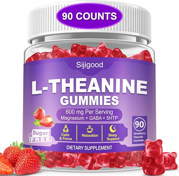 90 Count | L-Theanine Gummies for Kids & Adults - L Theanine Supplements with Ashwagandha, GABA & 5HTP - Support Natural Relaxation, Calm, Deep Zzz & Stress Relief, Strawberry Flavor