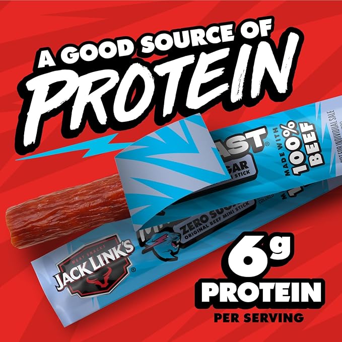 Jack Link’s x MrBeast Beef Sticks, Zero Sugar Mini Sticks, As Seen on Beast Games, 6g Protein, Made with 100% Real Beef, Pantry-Ready Snacks, (Pack of 24)