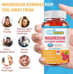 Magnesium Glycinate Gummies 500mg with L-Threonate, Vitamin D, B6, Potassium & CoQ10 | Sugar-Free Complex Formula for Enhanced Sleep Quality | Raspberry Flavor | 60 Count