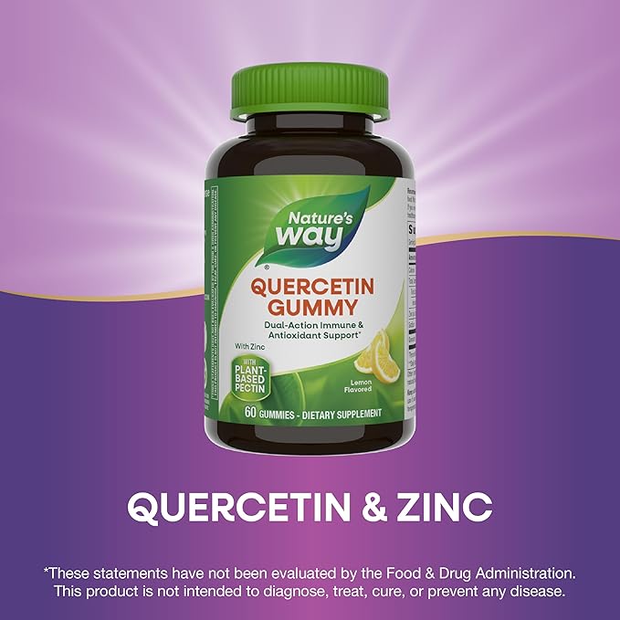 Nature’s Way Quercetin Gummies with Zinc, Immune Defense*, Powerful Antioxidant*, Lemon Flavored, 60 Gummies