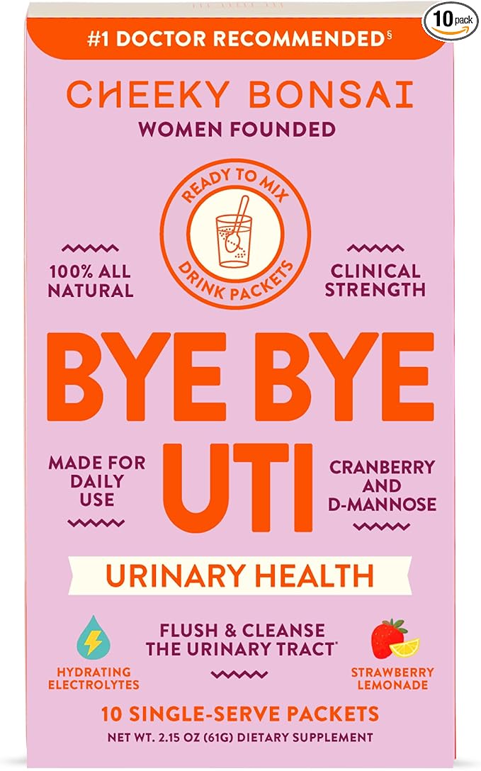 Cheeky Bonsai, Urinary Health Hydration Packets, Flush & Protect the Urinary Tract with D-Mannose, Cranberry & Electrolytes, Lemonade Flavor (10 Packets) No Added Sugar, Vegan and Gluten-Free
