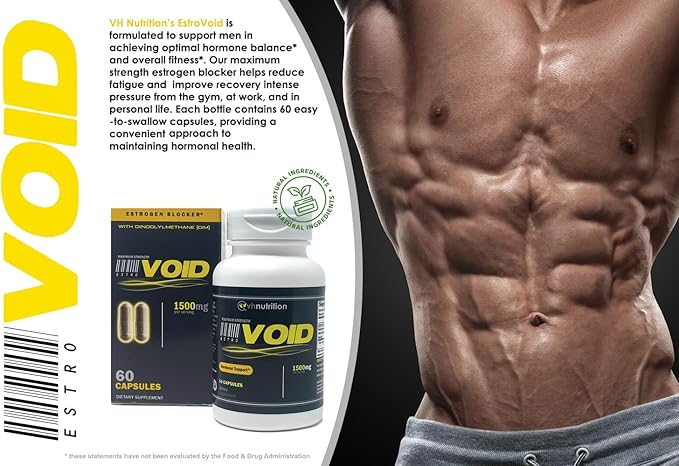 VH Nutrition ESTROVOID | Estrogen Blocker for Men | 1500mg Max Strength Natural Aromatase Inhibitor* W/ DIM, Longjack, Ashwagandha, Eleuthero, Cordyceps, Rhodiola, & Panax Ginseng