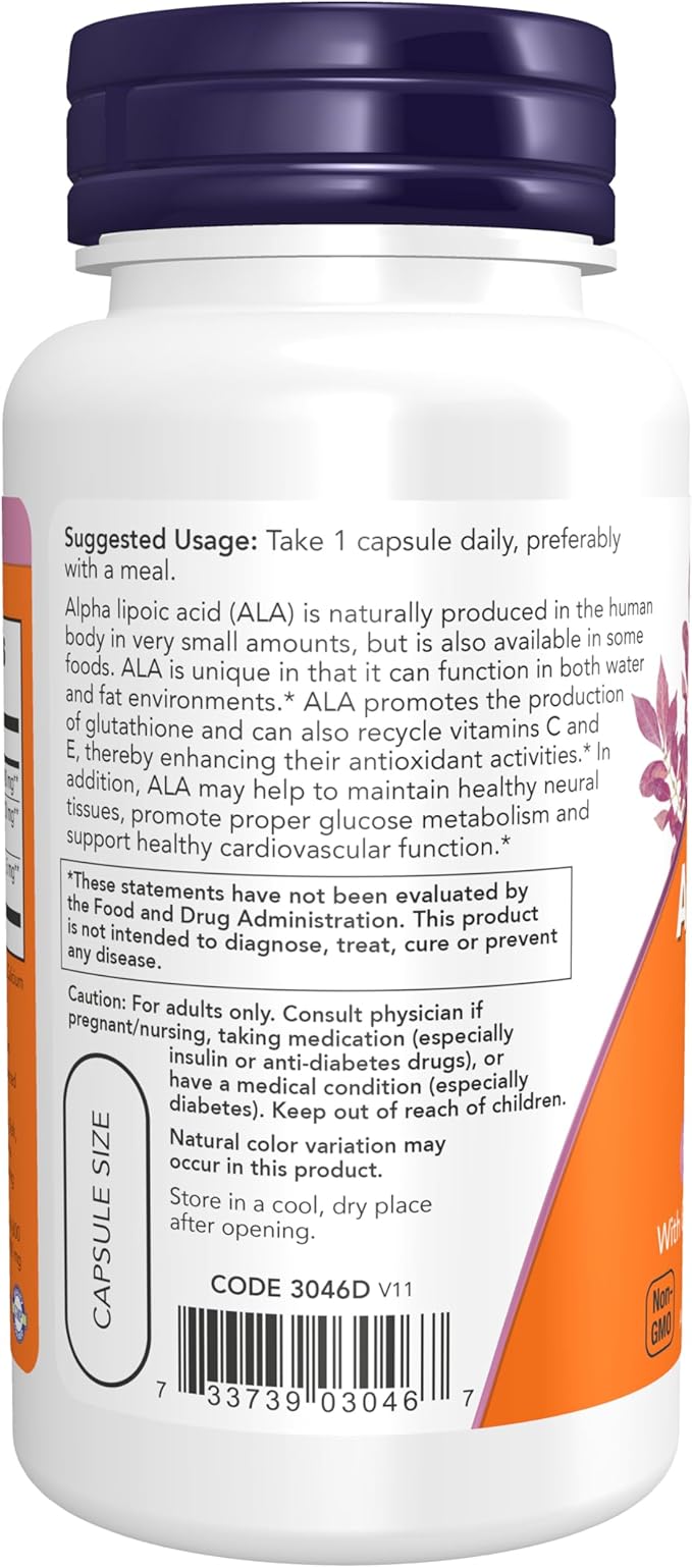 NOW Foods Supplements, Alpha Lipoic Acid 600 mg with Grape Seed Extract & Bioperine®, Extra Strength, 60 Count (Pack of 1)