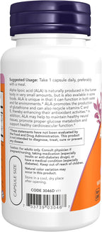 NOW Foods Supplements, Alpha Lipoic Acid 600 mg with Grape Seed Extract & Bioperine®, Extra Strength, 60 Count (Pack of 1)