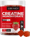 Creatine Monohydrate Gummies 5000mg – Sugar-Free, Vegan, Gluten-Free – Enhanced with Vitamin B12 & L-Taurine for Muscle Growth, Recovery & Strength – Delicious Strawberry Flavor, 60 Count