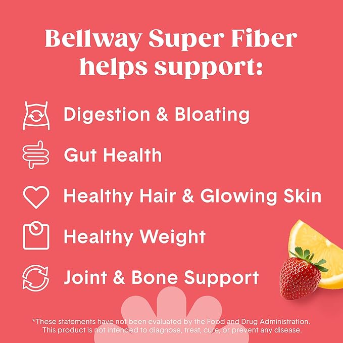 Bellway Super Fiber Packets + Collagen, Sugar-Free Psyllium Husk Powder with Collagen Peptides & Hyaluronic Acid for Gut Health, Healthy Skin, Nails, Bones & Joints, Strawberry Lemonade (10 Packets)