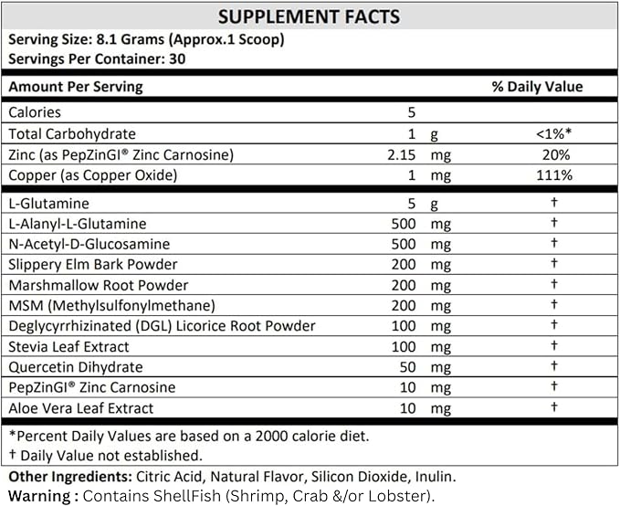 TERRA ORIGIN Healthy Gut Powder (Berry Flavor) |30-Servings with L-Glutamine, Zinc, Glucosamine, Slippery Elm Bark, Marshmallow Root and More!