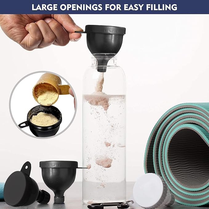 2 Pcs Protein Powder Container, Portable Protein Powder Travel Container, Protein Powder Funnel, Water Bottle Funnels for Powder Mixes, Pre Workout/Gym Supplement Funnel Keychain (100ml)