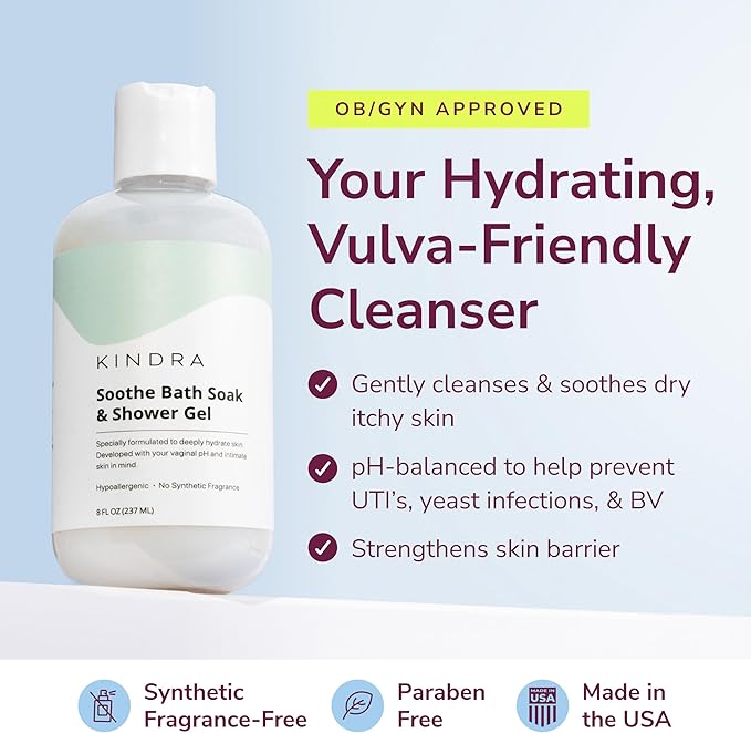 Kindra Soothe Feminine Wash - pH Balanced Unscented Intimate Wash - OBGYN Recommended for Vulva Dryness, Odor, Anti Itch, Infection Prevention, and Irritation - Vaginal Health Safe