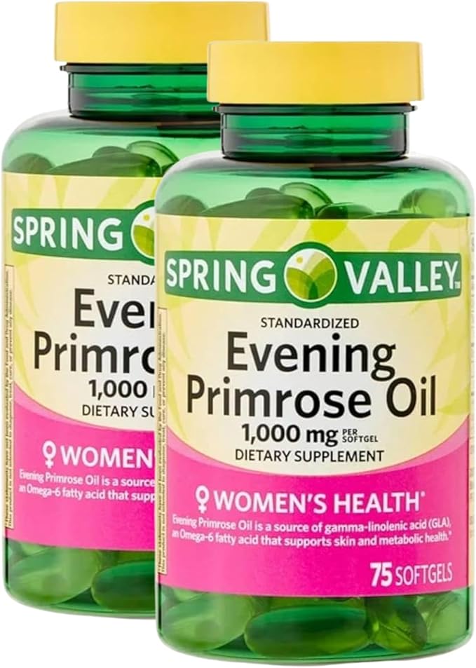 Evening Primrose Oil for Women 1000mg – 75 Softgels, Organic Evening Primrose Oil, Softgels with GLA Omega-6, Aceite De Onagra, Primerose Supplement for Skin & Wellness (Pack of 2)