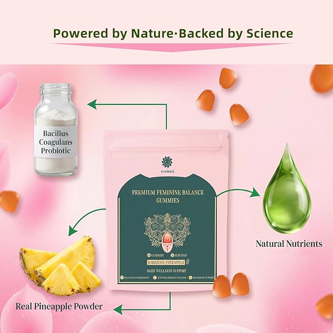 Feminine Balance Gummies - Pineapple Probiotics for Women for Premium Women’s Health & Wellness-Immune Support, Hawaiian Pineapple,60 Gummies (30 Servings)（P1）