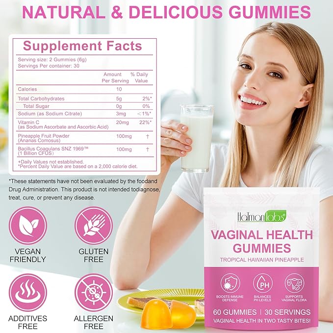 Vaginal Probiotics Gummies for Women, PH Balance for Women, Hawaiian Pineapple Gummies for PH Health, Improve Immune, Women's Vaginal Health Supplement, 60 Gummies