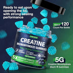 Creatine Gummies for Men & Women - Chewable Creatine Monohydrate Gummies with Taurine & Vitamin B12, 5g Creatine per Serving, Blueberry Flavor, Raspberry-Shaped - 120 Count