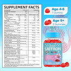 Saffron for Kids, Saffron Extract, Magnesium Glycinate, Omega-3, L-Theanine, Holy Basil, Rosemary, B6, D3 for Calm, Focus, Happy Mood, Cognition, Sleep, Sugar Free, 90 Gummies