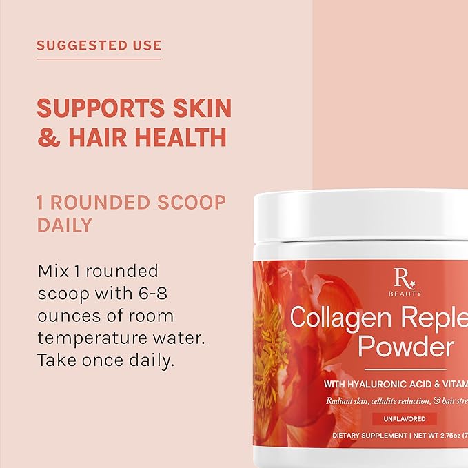 Reserveage Beauty Collagen Replenish Powder - No-Taste Collagen for Radiant Skin & Hair Growth - Mixes Easily in Liquid or Smoothie - 2.5 oz