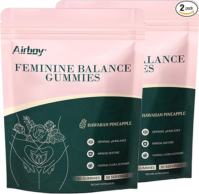 Airboy Vaginal Probiotic Gummies for Women, Pineapple Gummies for Women Balanced PH, Yeast Balance & Flora Support - 60 Gummies x 2 Pack