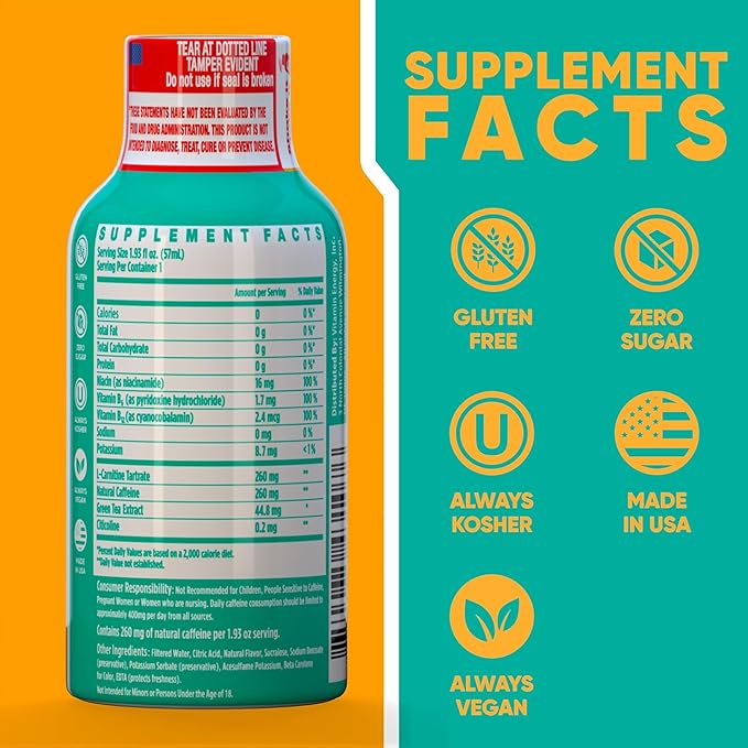 Vitamin Energy Immune+ Extra Strength Energy Shot Pineapple Punch 8 Pack, 260mg Natural Caffeine, B-Vitamins, Citicoline, Green Tea, Immunity & Focus Support, Zero Sugar, Gluten-Free 1.93 fl oz