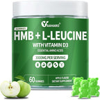 HMB & L-Leucine Gummies 3000mg - with Vitamin D3 for Muscle Recovery, Energy, Endurance & Muscle Mass Increase - for Men & Women - Non-GMO, Vegan, Gluten-Free, Apple Flavor - 60 Gummies