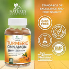 Turmeric Curcumin Supplement Gummies - 95% Curcuminoids with Turmeric Ginger, Black Pepper for Best Absorption, Nature's Vegan Joint Support, Non-GMO, Gluten Free, Tasty Cinnamon Flavor - 120 Gummies
