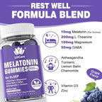 Melatonin Gummies 10mg 20mg for Adults Sugar Free, Extra Strength w/ L-Theanine, Ashwagandha, Magnesium, Turmeric, GABA, Lemon Balm and Chamomile for Healthy Circadian Rhythm, Vegan Grape Flavor, 60ct