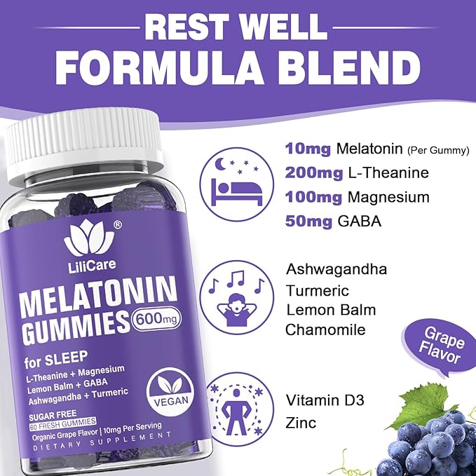Melatonin 20mg Gummies for Adults (2 Packs) Extra Strength with L-Theanine, Ashwagandha, Magnesium, Turmeric, GABA, Lemon Balm and Chamomile for Supports Healthy Circadian Rhythm, Grape Flavor, 120ct